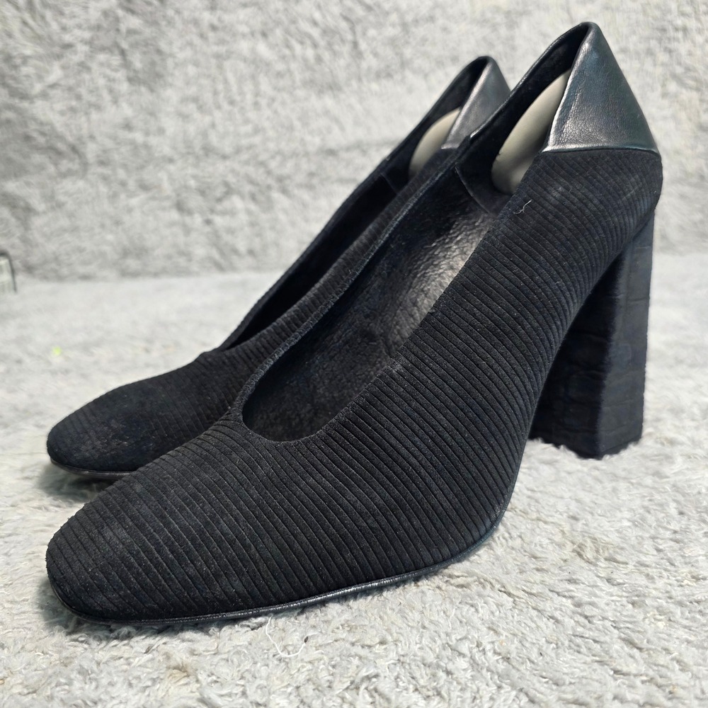 Free People Leather Pumps Heels Black Textured Suede Croc Embossed Womens 38 7.5